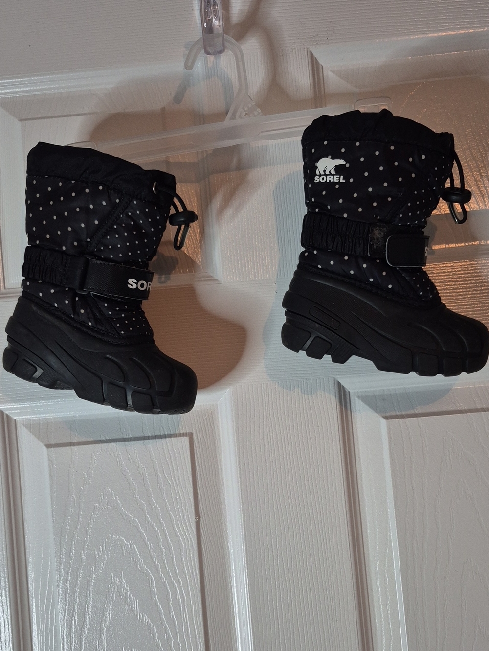 Kids Sorel Winter Boots Black And White Polkadot Size 8T